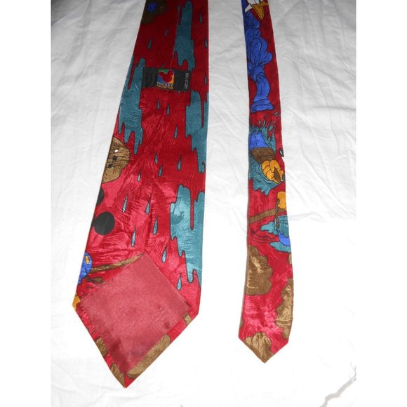 Vintage Disney Mickey Mouse Donald Duck Painting Music Tie Necktie Mens Red Blue - Picture 5 of 7